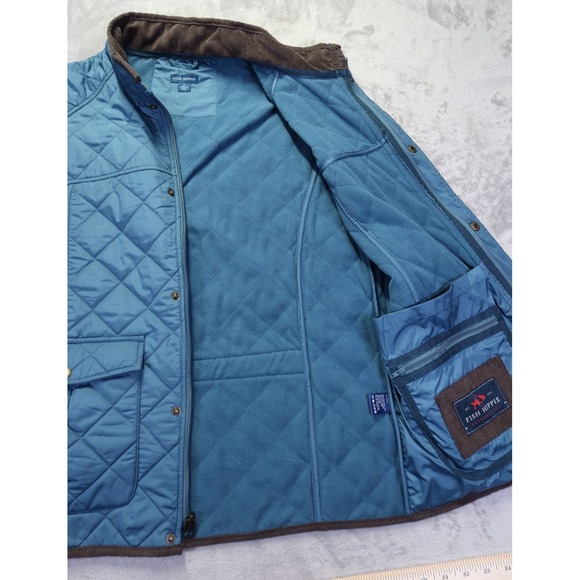 Fish Hippie Blue Browder Vest Men's L Quilted Full Zip Lined Corduroy Collar - Picture 5 of 11